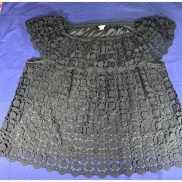 Cato Black Crochet Knit Short Sleeve Top Size 26/28 - Picture 4 of 13